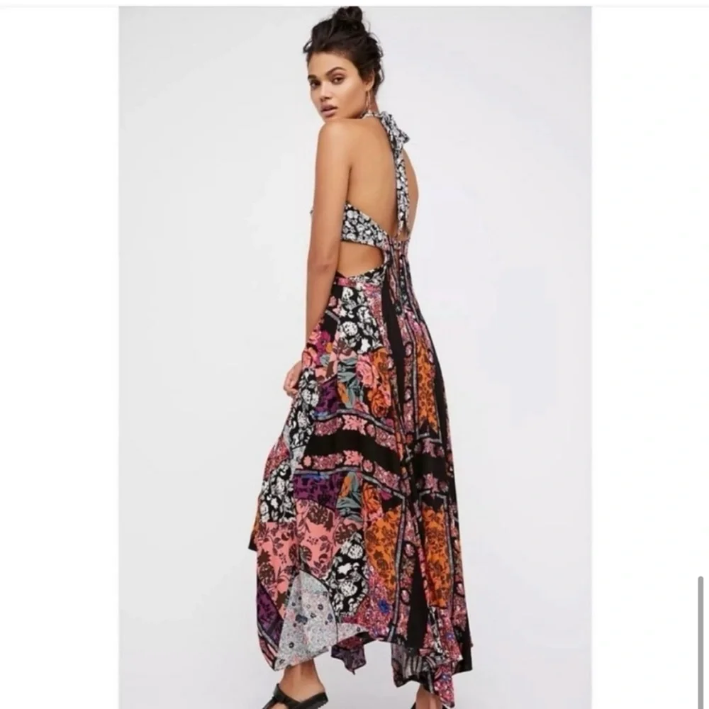 Free People Patchwork Maxi Dress in Black, Pink, Orange and Purple - Picture 2 of 16